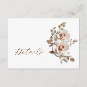 Cartão De Informações Detalhes do Casamento Floral 3D em Rose Gold