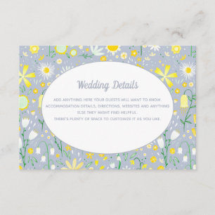 Cartão De Informações Detalhes do Casamento Floral Amarelo Azul Moderno