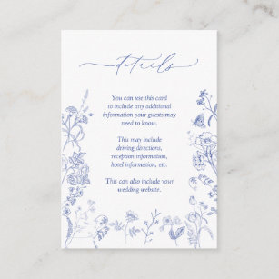 Cartão De Informações Detalhes do Casamento Floral Azul Chinoiserie Fren