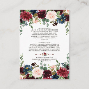 Cartão De Informações Detalhes do Casamento Floral Azul do Marinho Merlo