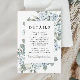 Cartão De Informações Detalhes do Casamento Floral Azul Elegante