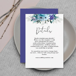 Cartão De Informações Detalhes do casamento floral azul empoeirado Elega