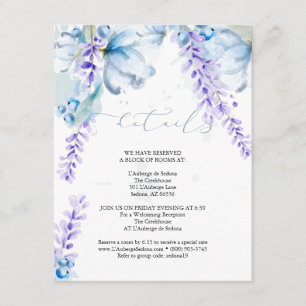 Cartão De Informações DETALHES DO CASAMENTO Floral Azul Lavanda