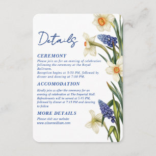 Cartão De Informações Detalhes do casamento floral azul marinho e branco