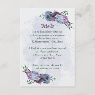 Cartão De Informações Detalhes do casamento floral azul roxo