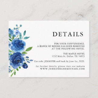 Cartão De Informações Detalhes do Casamento Floral Azul Rústico