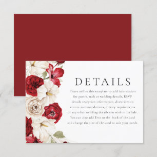 Cartão De Informações Detalhes do Casamento Floral Bastante Branco e Ver