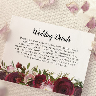 Cartão De Informações Detalhes do Casamento Floral Bege Burgundy