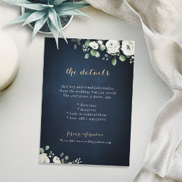 Cartão De Informações Detalhes do casamento floral branco com marinho de