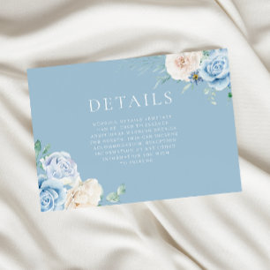Cartão De Informações Detalhes do Casamento Floral Branco e Azul do Céu
