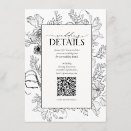 Cartão De Informações Detalhes do Casamento Floral Branco Preto do Códig