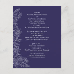 Cartão De Informações Detalhes do Casamento Floral Branco Roxo Elegante