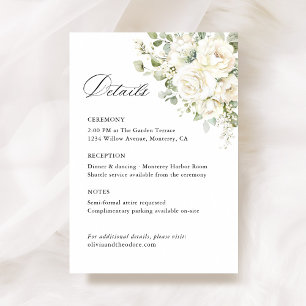 Cartão De Informações Detalhes do Casamento Floral Branco Sage Verde, Ce