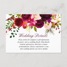 Cartão De Informações detalhes do casamento floral burgundy