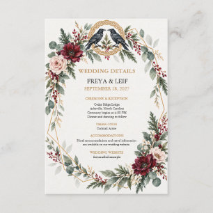 Cartão De Informações Detalhes do Casamento Floral Burgundy Viking Raven