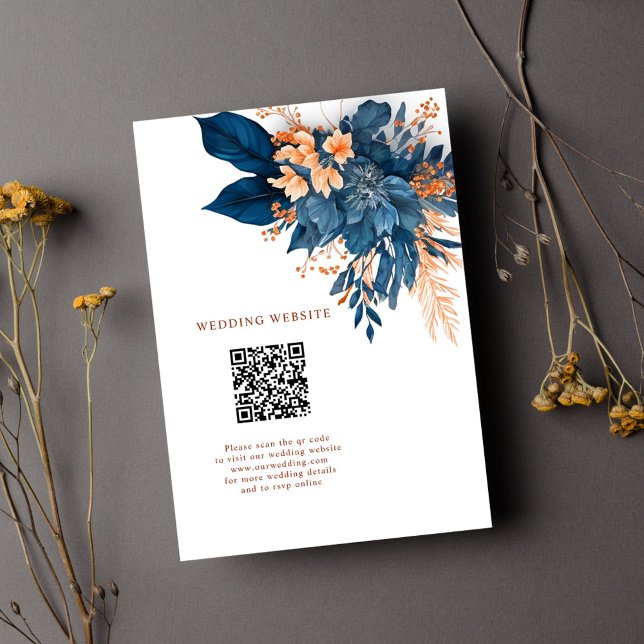 Cartão De Informações Detalhes do Casamento Floral Chic Indigo Rust (Chic Indigo Rust Floral Wedding Details Enclosure Card)