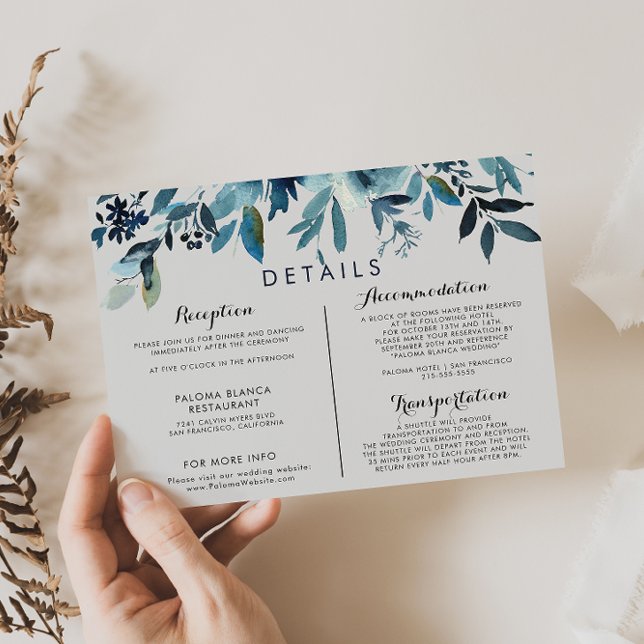 Cartão De Informações Detalhes do Casamento Floral Clássico de Aquarela (Criador carregado)