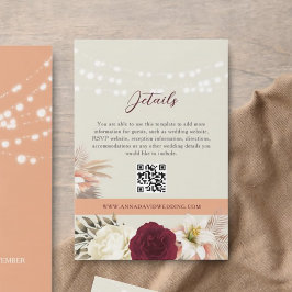 Cartão De Informações Detalhes do Casamento Floral Código QR
