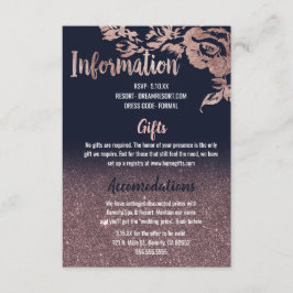 Cartão De Informações Detalhes do Casamento Floral com Glitter Dourado R