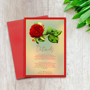 Cartão De Informações Detalhes do Casamento Floral da Rosa vermelha Româ