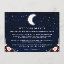 Cartão De Informações Detalhes do Casamento Floral das Estrelas Celestia