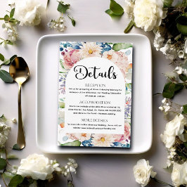 Cartão De Informações Detalhes do Casamento Floral de Aquarela de Script