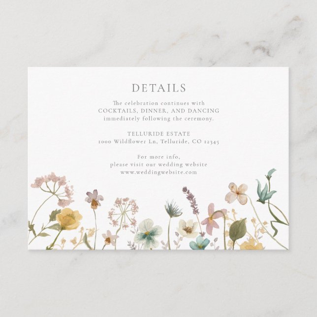 Cartão De Informações Detalhes do Casamento Floral de Aquarela Elegante (Frente)