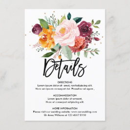 Cartão De Informações Detalhes do Casamento Floral de Blush de Autumn Bu