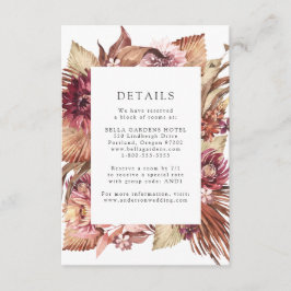 Cartão De Informações Detalhes do Casamento Floral de Boho Desert