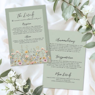 Cartão De Informações Detalhes do Casamento Floral de Flores Silvestres 