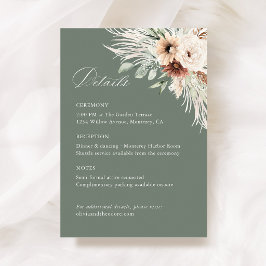 Cartão De Informações Detalhes do Casamento Floral de Grama de Pampas Bo