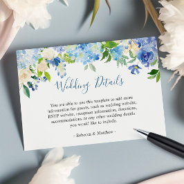 Cartão De Informações Detalhes do Casamento Floral de Hydrangeas Azul Cl