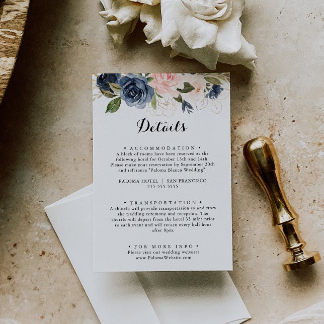 Cartão De Informações Detalhes do Casamento Floral de Inverno Elegante d (Criador carregado)