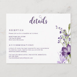 Cartão De Informações Detalhes do Casamento Floral de Lavanda Roxa