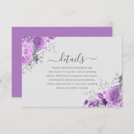 Cartão De Informações Detalhes do Casamento Floral de lavanda Roxo e Pra