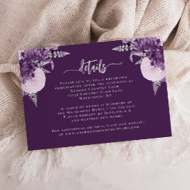 Cartão De Informações Detalhes do Casamento Floral de Lilás Roxo Prata