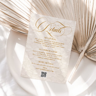 Cartão De Informações Detalhes do Casamento Floral de Marfim Simples Ele