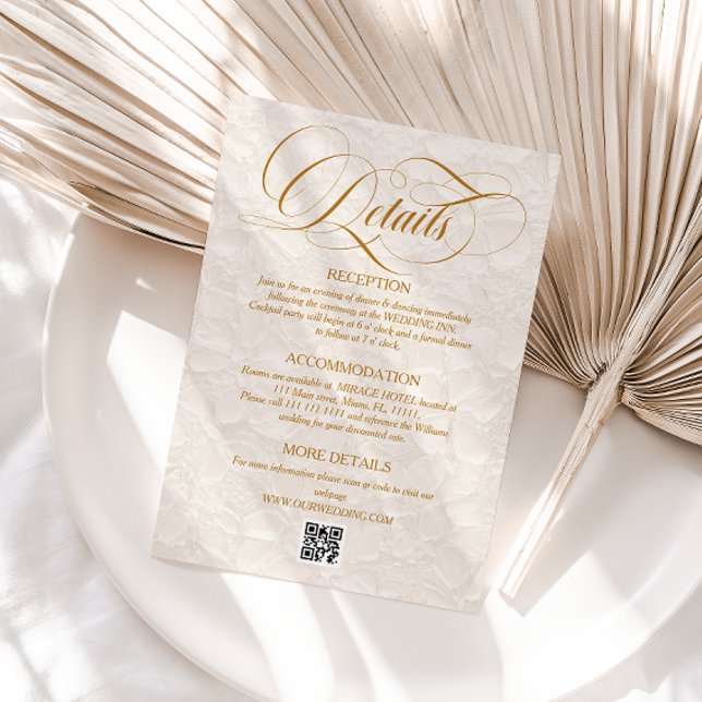 Cartão De Informações Detalhes do Casamento Floral de Marfim Simples Ele (Criador carregado)