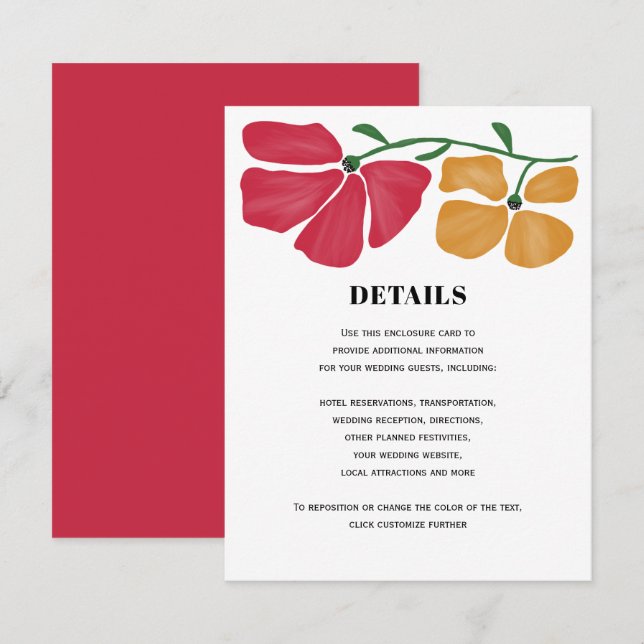 Cartão De Informações Detalhes do Casamento Floral de Nouveau Brilhante  (Frente/Verso)