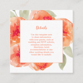 Cartão De Informações Detalhes do Casamento Floral de Pêssegos de Aquare