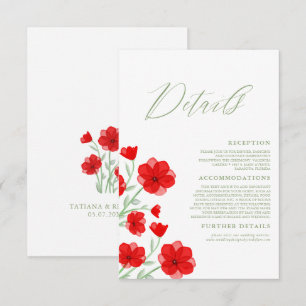 Cartão De Informações Detalhes do Casamento Floral de Poppy com Aquarela
