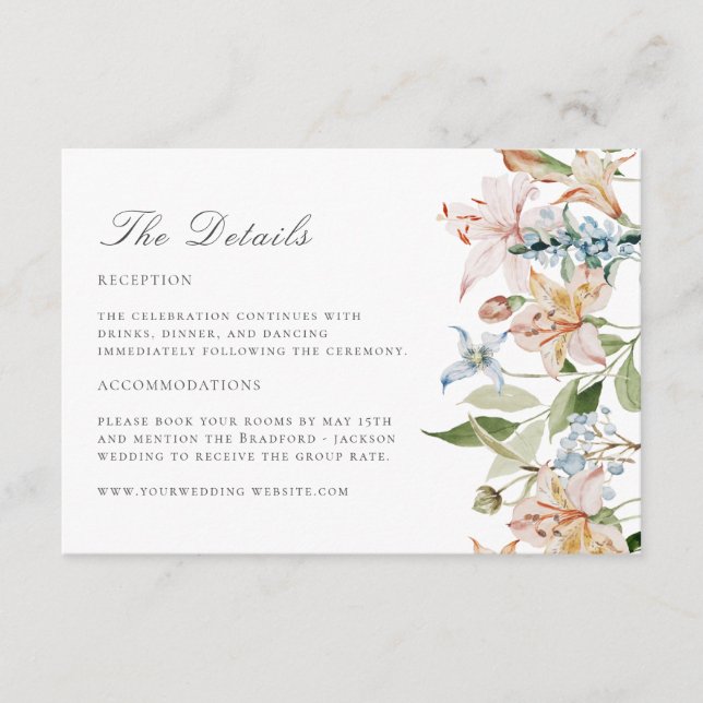 Cartão De Informações Detalhes do Casamento Floral de primavera Modern W (Frente)