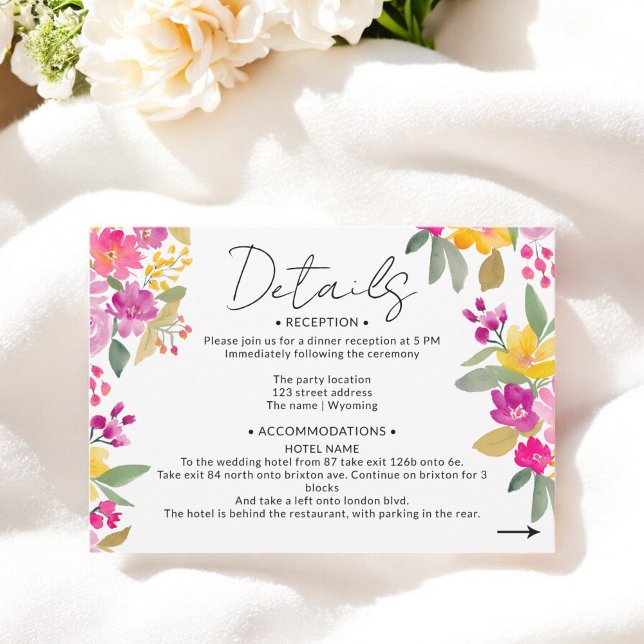 Cartão De Informações Detalhes do Casamento Floral de Primavera Pintado  (Hand-Painted Spring Floral Wedding Details Enclosure Card)