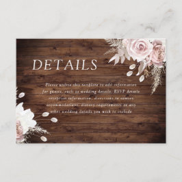 Cartão De Informações Detalhes do Casamento Floral de Rosa Blush Dusty R