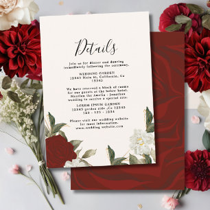 Cartão De Informações Detalhes do casamento floral de rosa vermelha prof