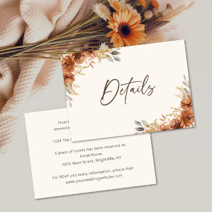 Cartão De Informações Detalhes do Casamento Floral de Terracotta Rust