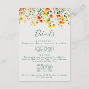 Cartão De Informações Detalhes do Casamento Floral de Verão Colorido