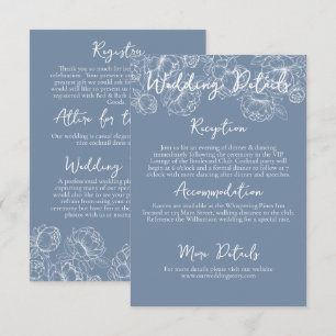 Cartão De Informações Detalhes do Casamento Floral do Boho Azul Moderno 