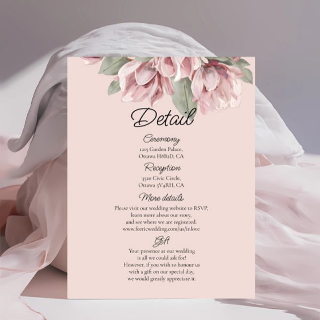 Cartão De Informações Detalhes do casamento Floral do Dusty Rosa Blush (Criador carregado)