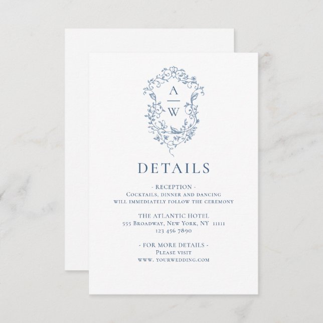 Cartão De Informações Detalhes do Casamento Floral do Jardim Francês Azu (Frente/Verso)